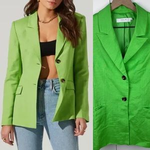 ASTR Linen Fitted Blazer Lime Green Two Button Small